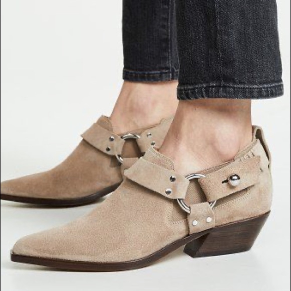 Rag and Bone suede ankle buckle cowboy boots